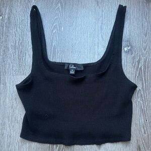 Lulus Black Ribbed Crop Tank Top Square Neck Size M